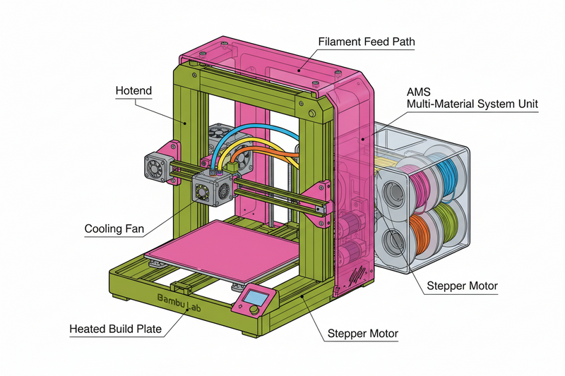 anatomy of 3D printer showing parts