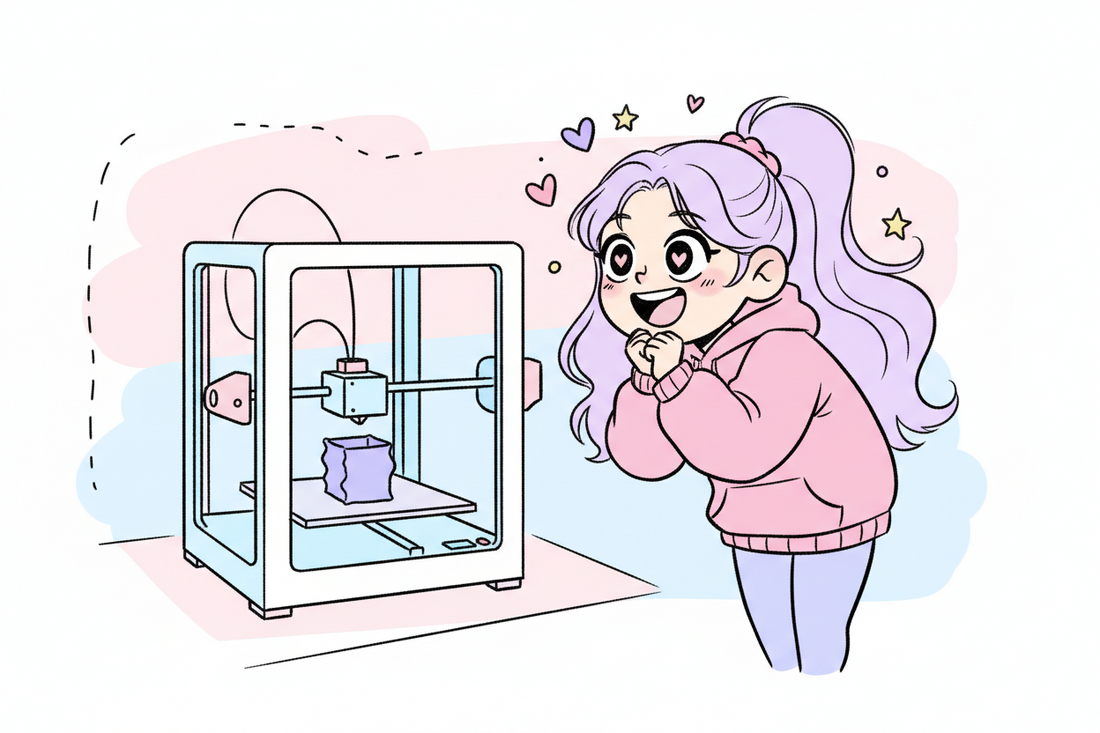 picture of a girl addictive to 3D printer