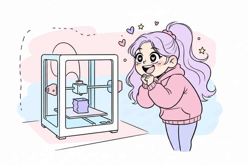 picture of a girl addictive to 3D printer