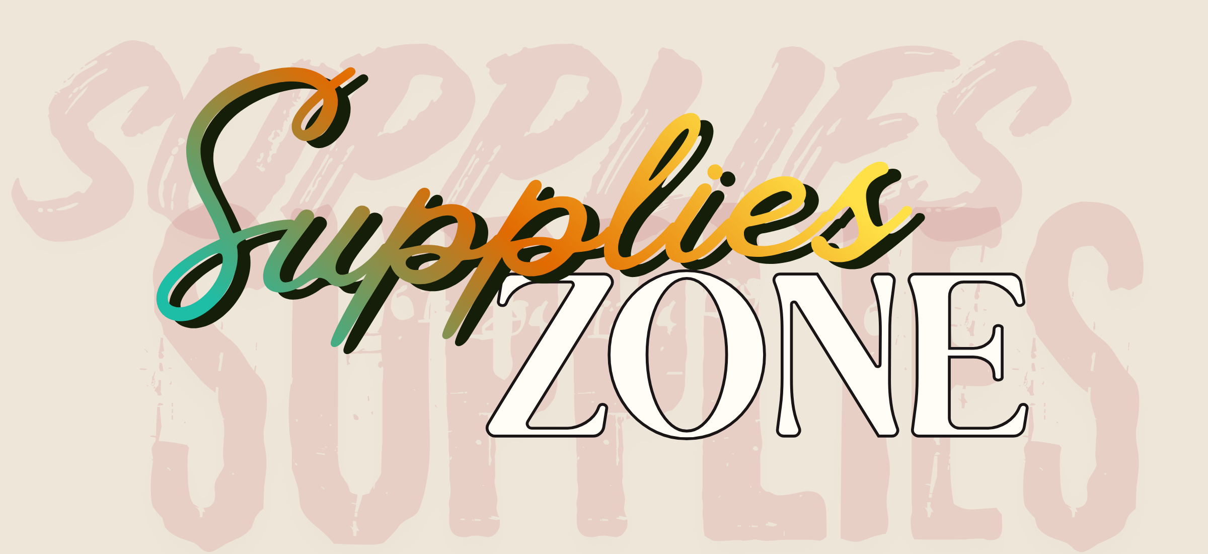 Logo of 'Supplies Zone' with colorful text on a beige background