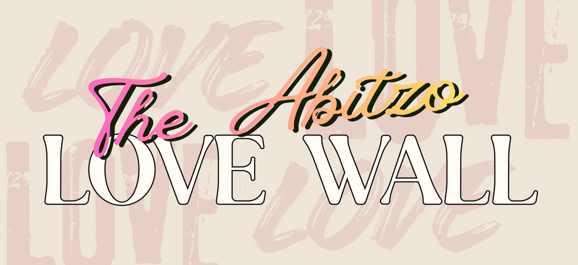 Text 'The Love Wall' with decorative elements on a light pink background