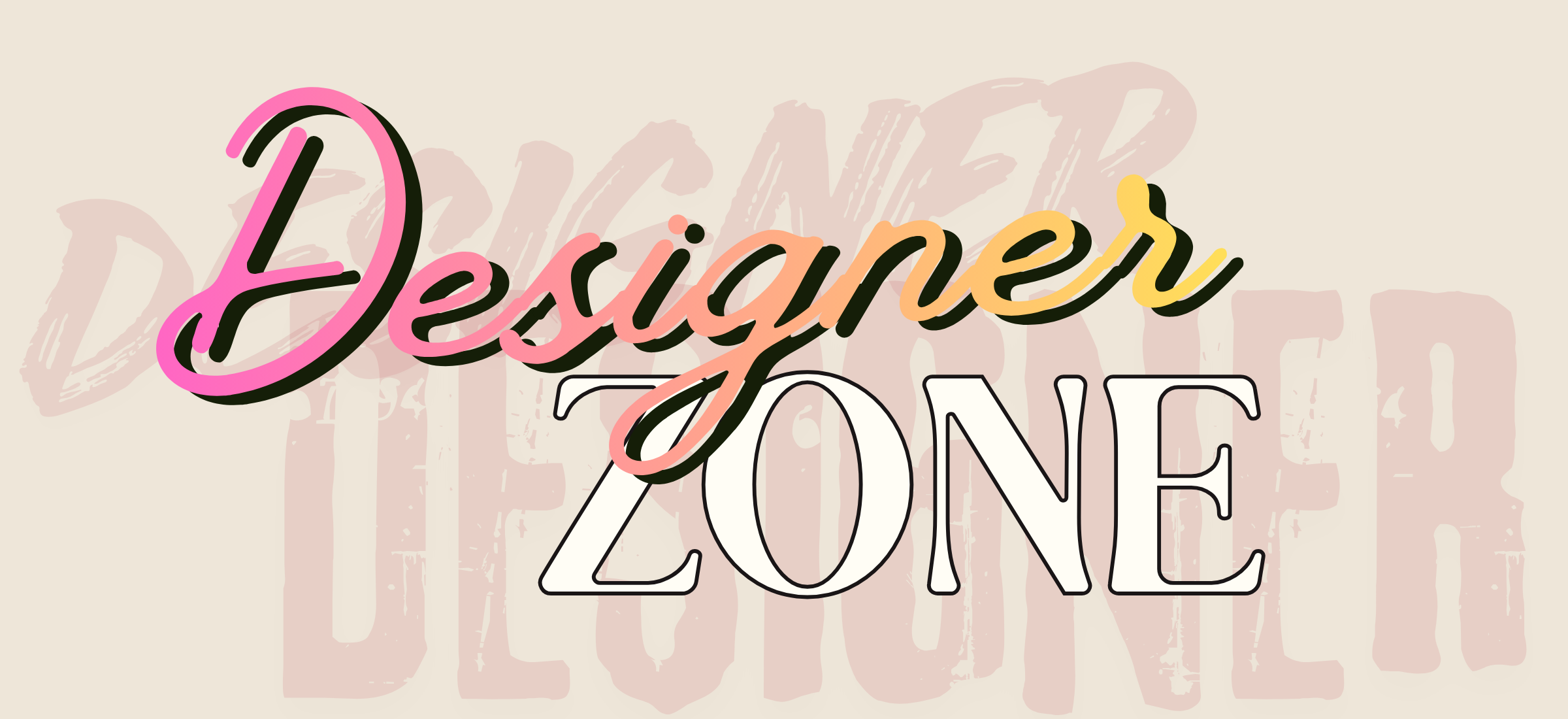 Text 'Designer Zone' in colorful font on a beige background