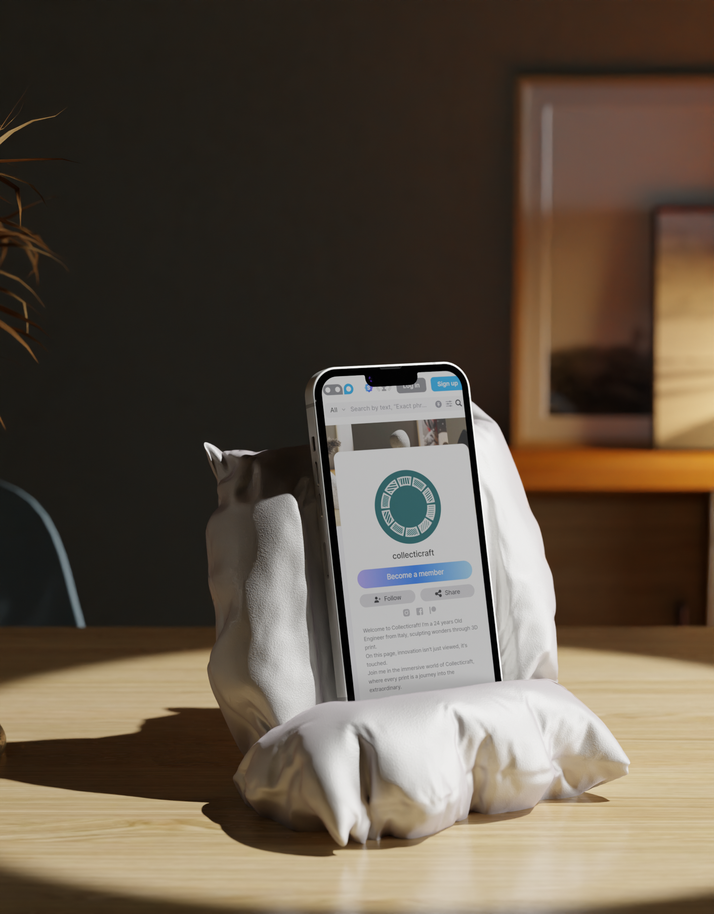 Phone on a white cloth with a blurred background