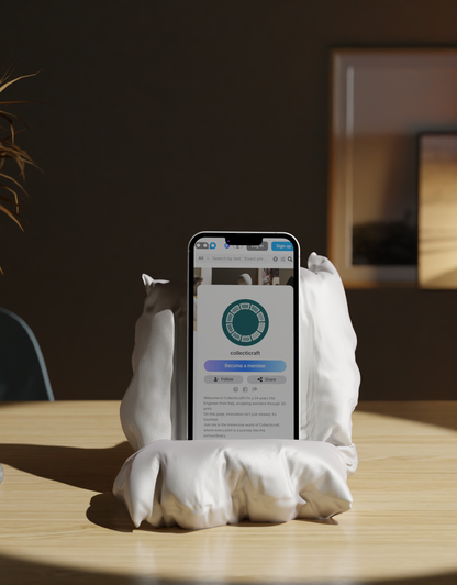 Phone on a stand with a blurred indoor background